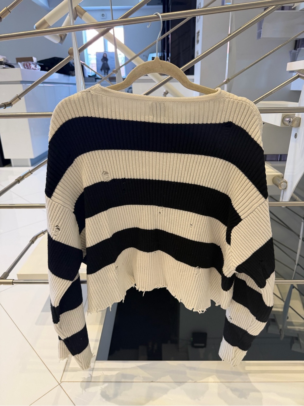 Princess Polly Striped Black and White Distressed Knit Sweater - Picture 3 of 4